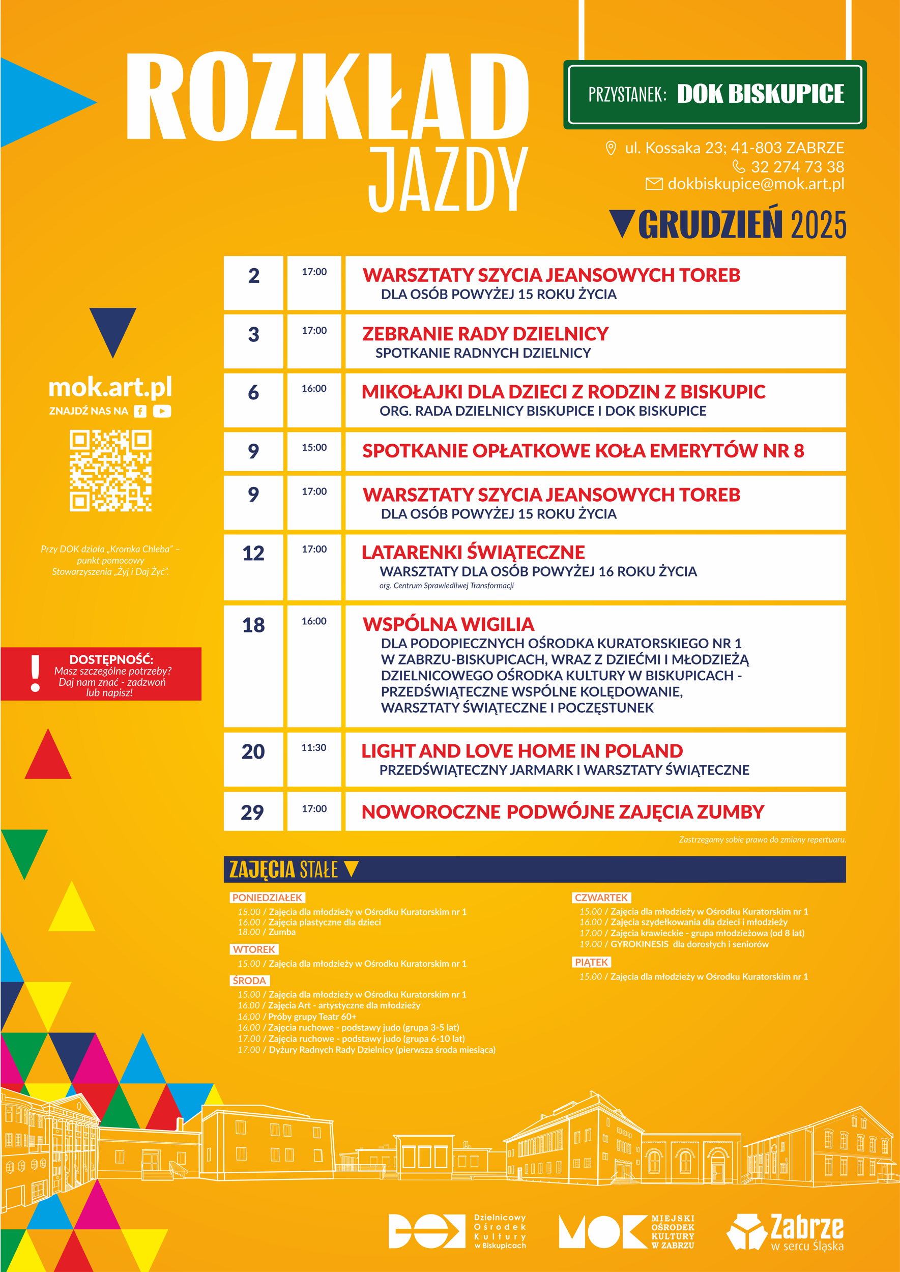 plakat z repertuarem dok biskupice na grudzień 2025